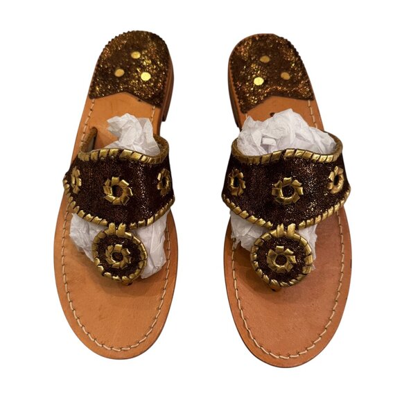 Like New! Jack Rogers Navajo Sandals in Brown & Gold l Size 8M - Picture 7 of 9